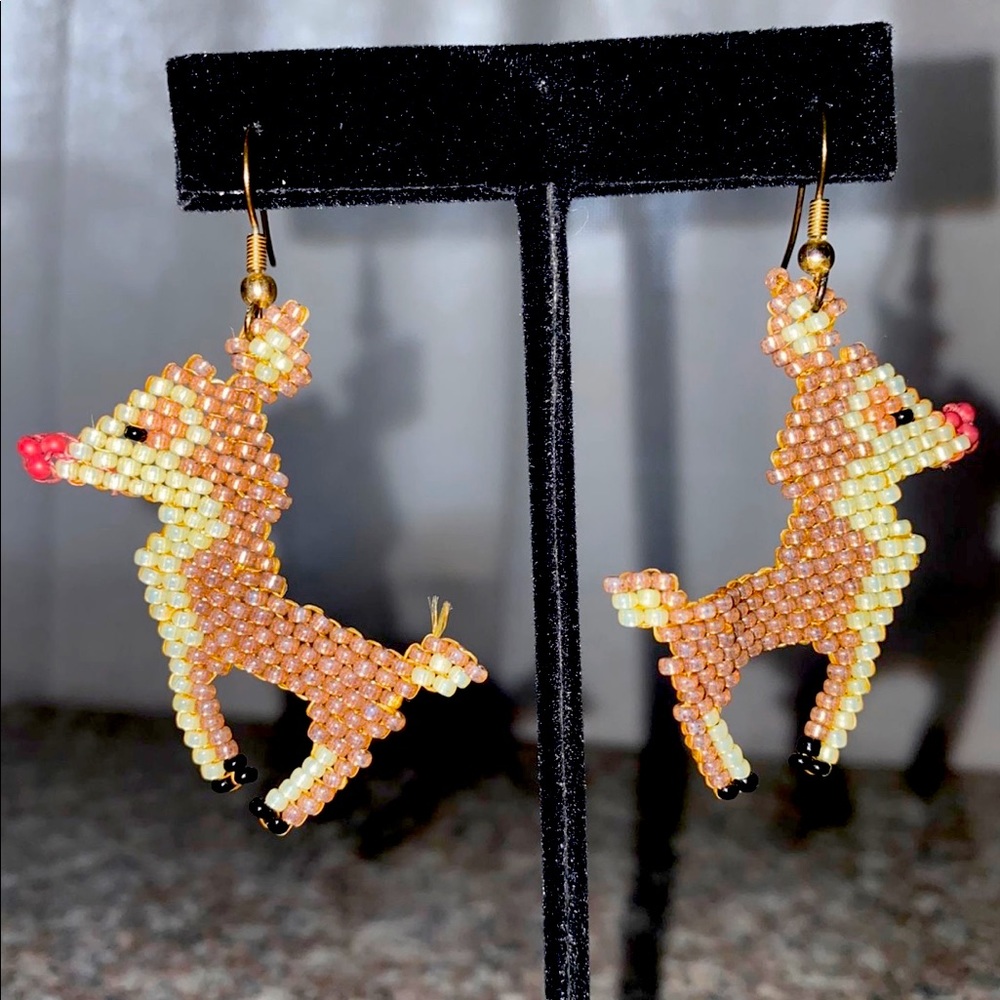 Hand-beaded Rudolph earrings